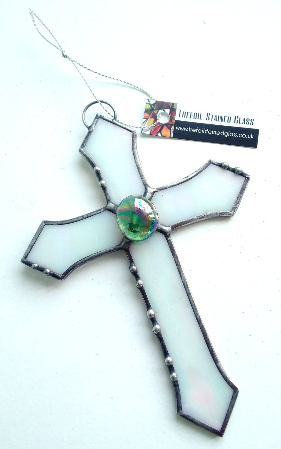 Stained Glass Gothic Cross - White
