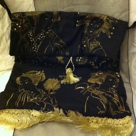  Pretty black geisha print cotton bag