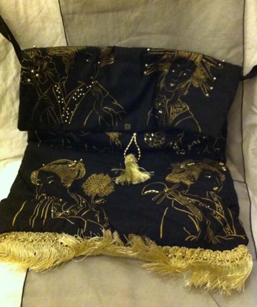  Pretty black geisha print cotton bag