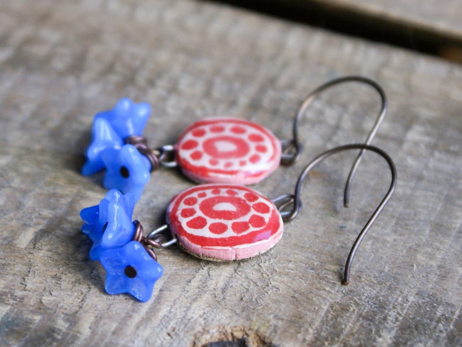 Red & Blue Ceramic Drop Earrings
