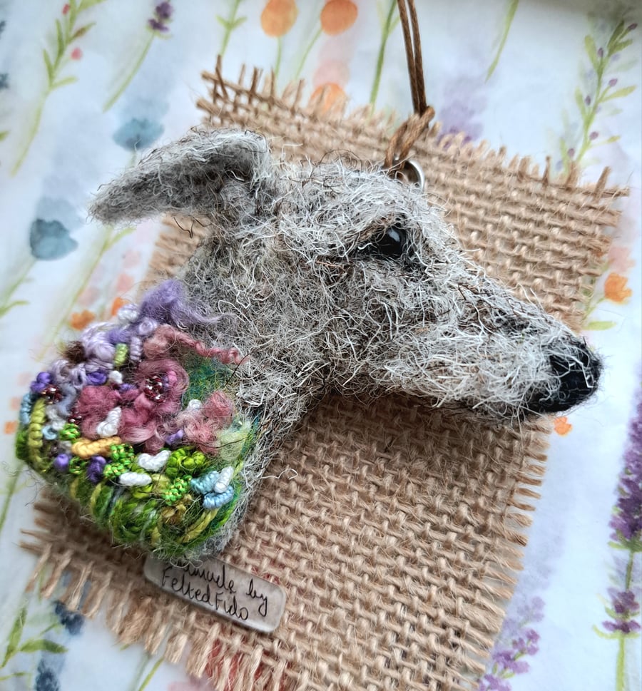 Needle Felted Lurcher Brooch
