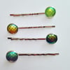 Silver Plated Glass Cabochon Hair Grips assorted designs