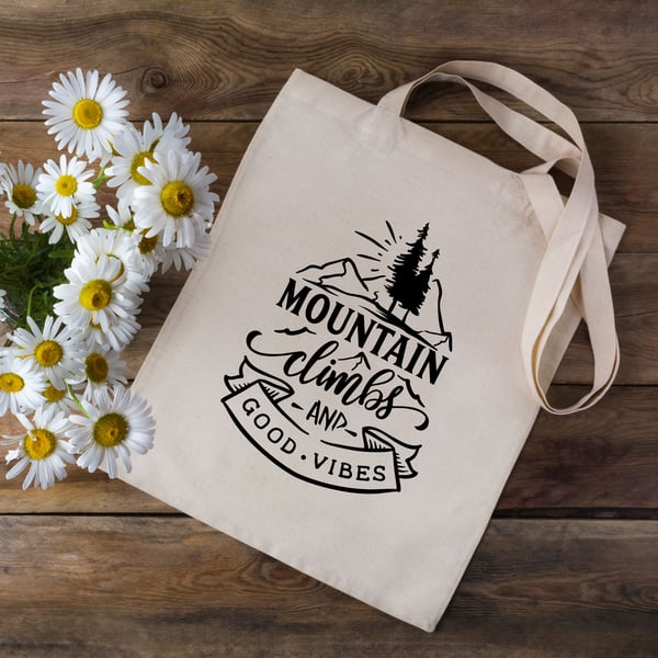 Mountain Climbs And Good Vibes Tote Bag - Outdoors Tote Bag - Climber Gift 