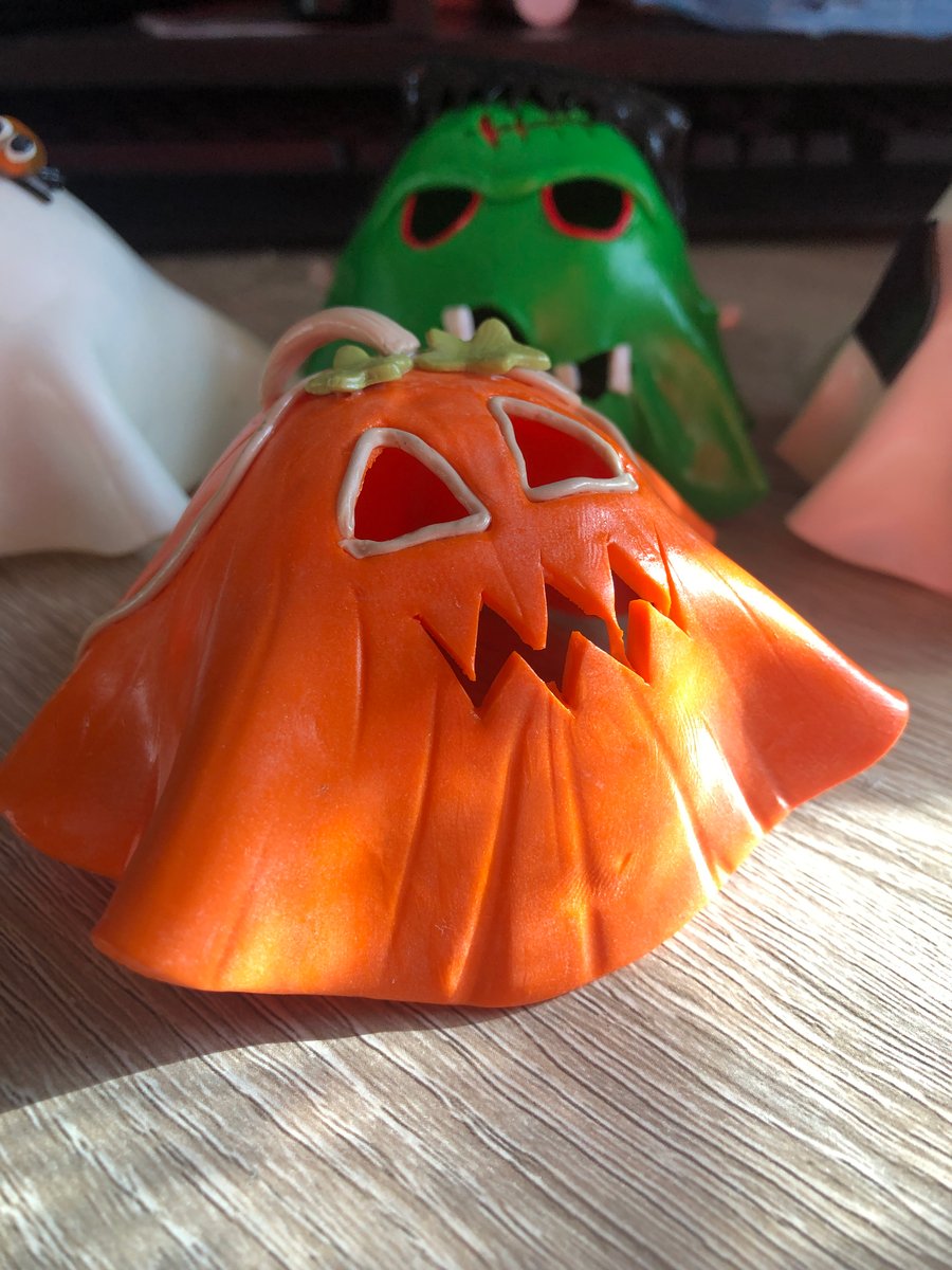 New Spooky Halloween Handmade Fimo Clay Tea Light Holders- Ghost, Frankenstein