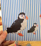 A5 Puffin family print on blue and white - Image 4