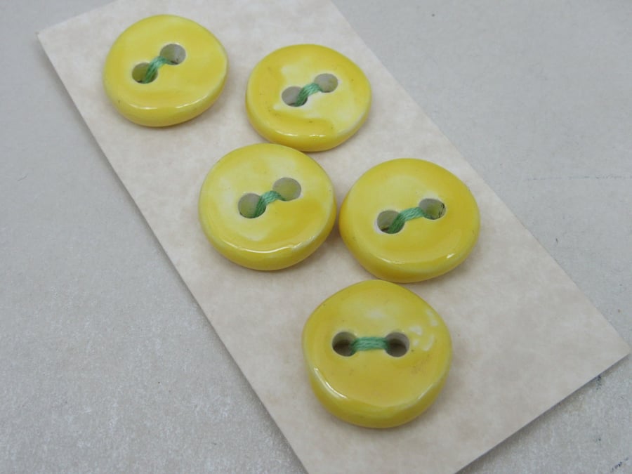 5 Small Round Lemon Yelllow Ceramic Buttons