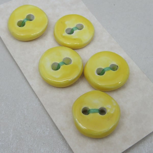 5 Small Round Lemon Yelllow Ceramic Buttons