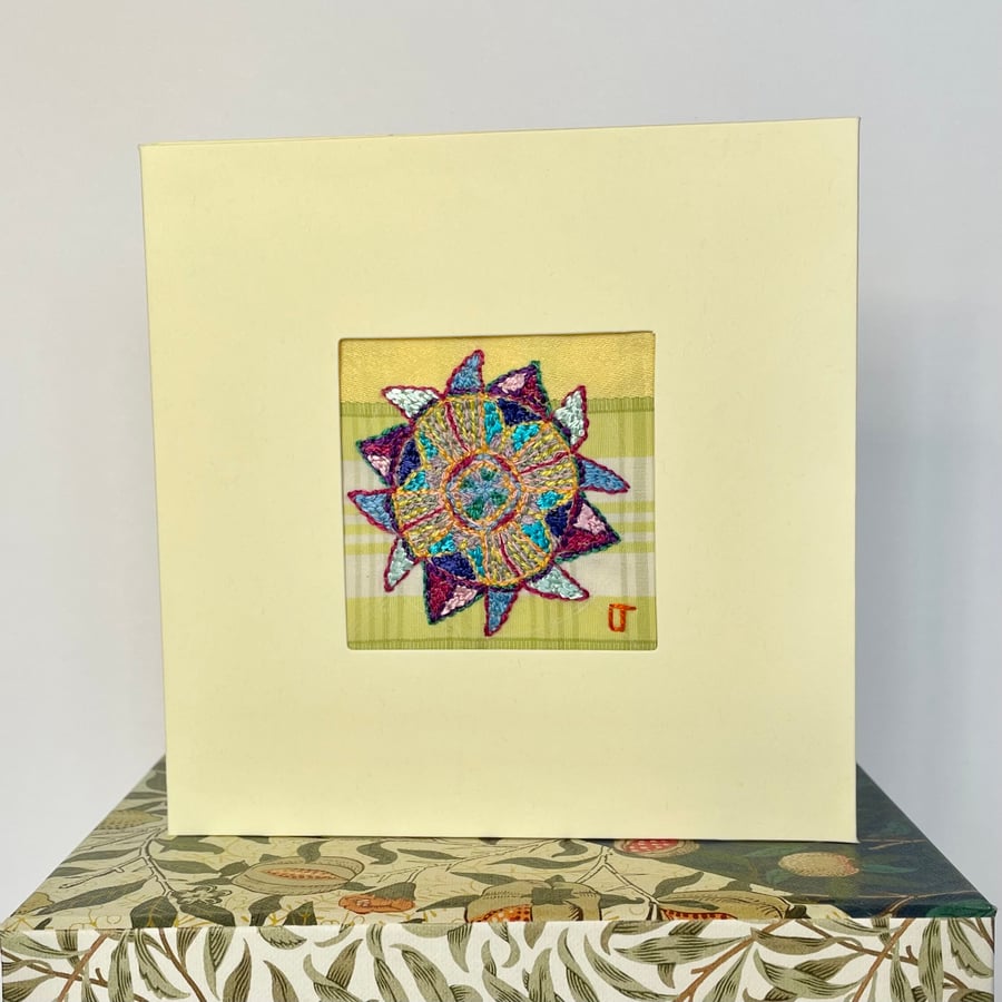Blank card - Hand embroidered ‘Sunburst’ motif card