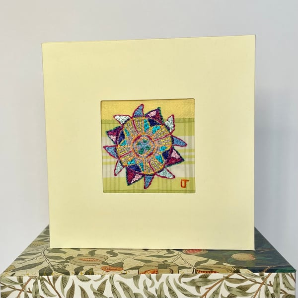 Blank card - Hand embroidered ‘Sunburst’ motif card
