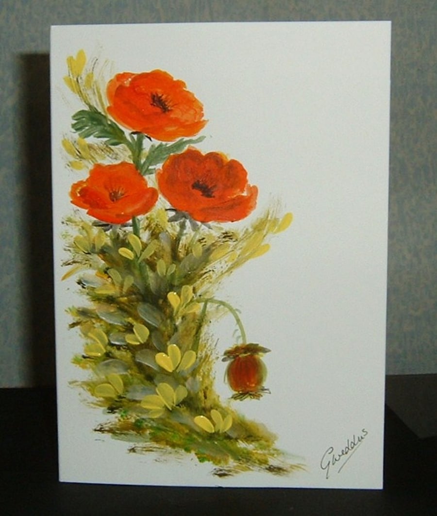 original hand painted poppies 7x5" greetings card ref 62