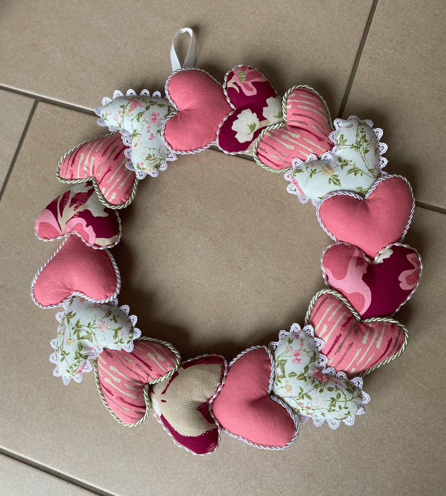 Pink & Sage Green Love Heart Wreath