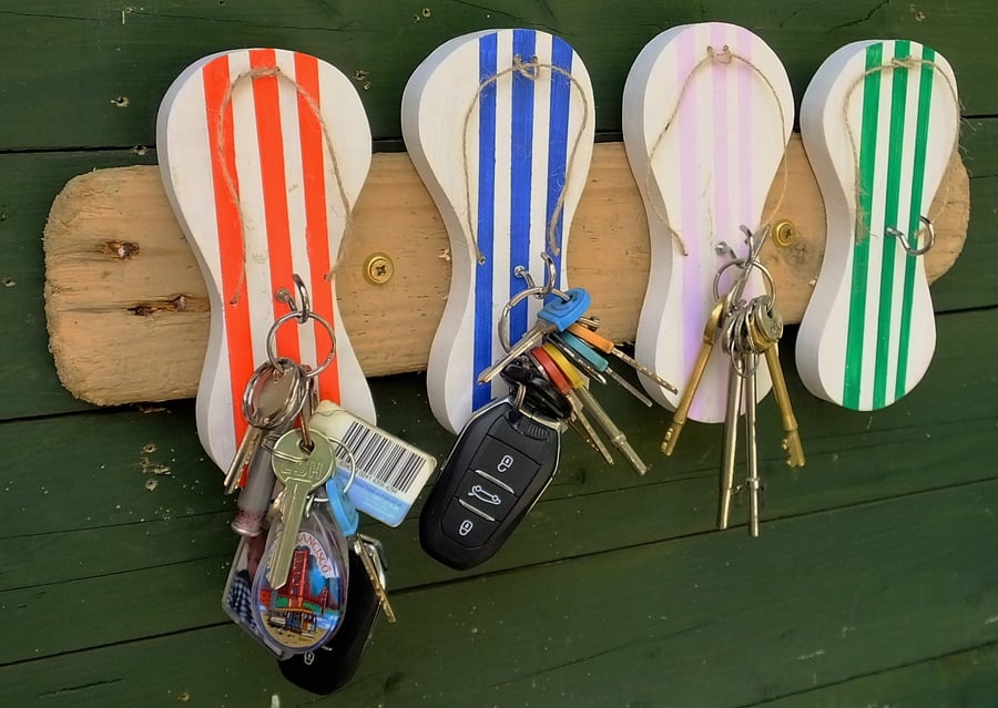 Flip flop shaped key rack or holder for car, shed, garage, beach hut keys .