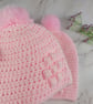 Pink Crochet Mum and Baby Matching Hats, Faux Fur Pom Beanie Set - Image 2