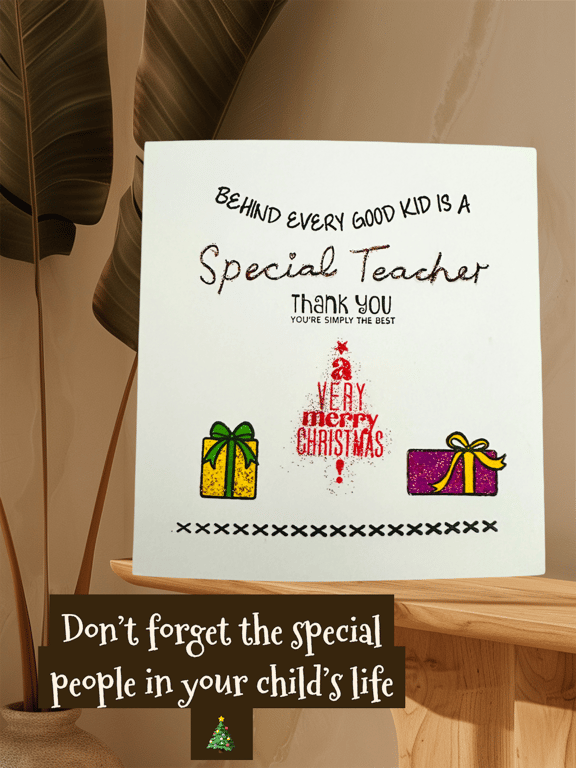   Christmas card for a special teacher, merry Christmas, thank you, school kid