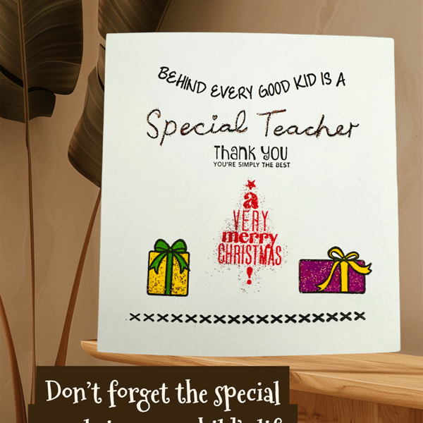   Christmas card for a special teacher, merry Christmas, thank you, school kid