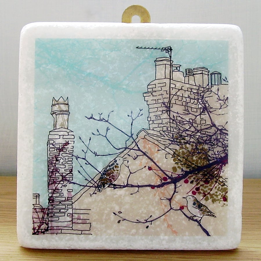 Squawking Starlings Marble Wall Art