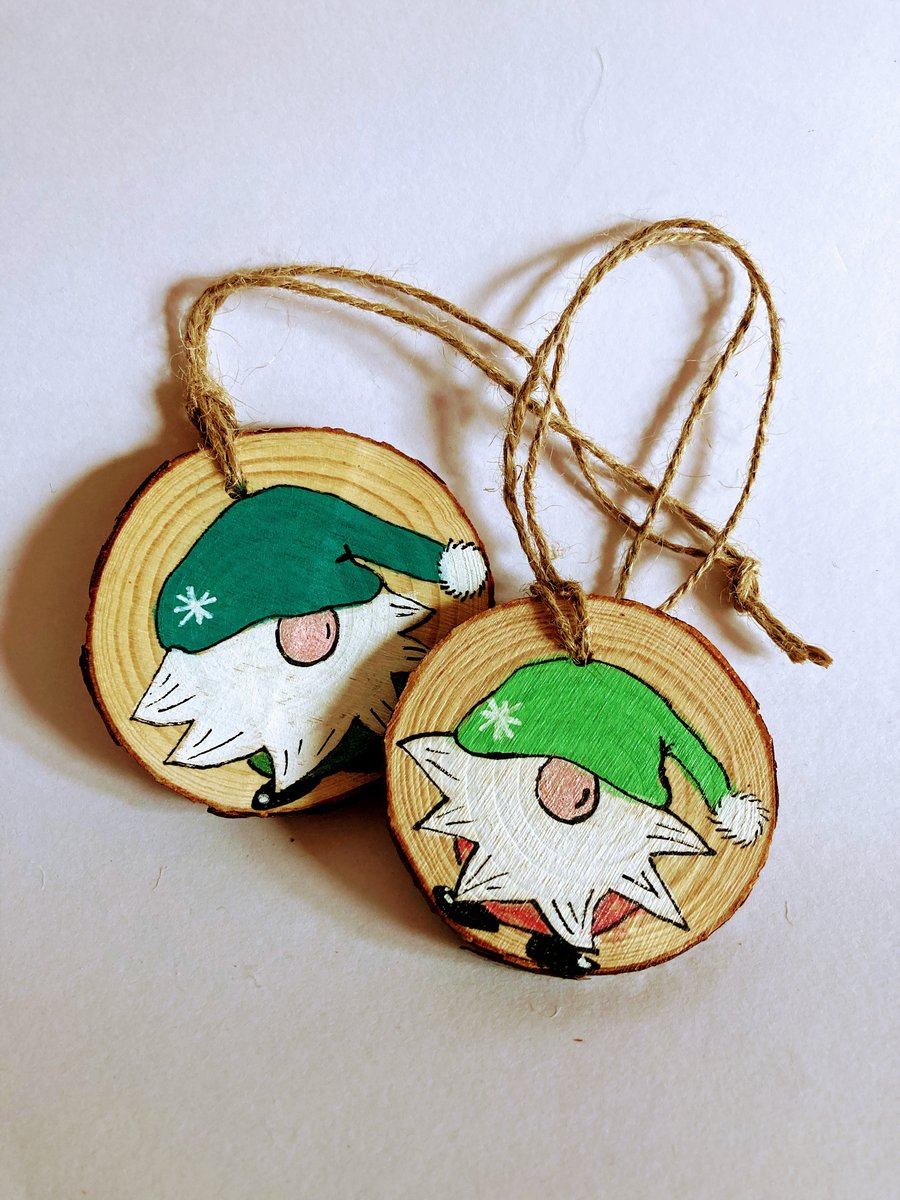 2 hanging hand painted Christmas gnomes