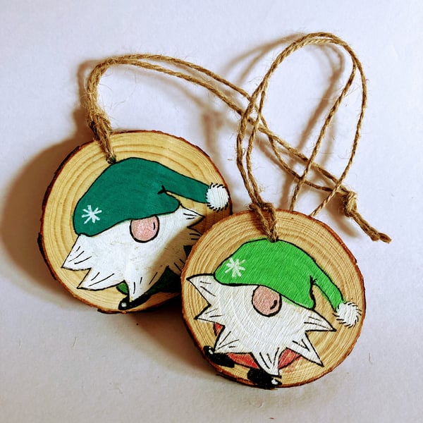 2 hanging hand painted Christmas gnomes