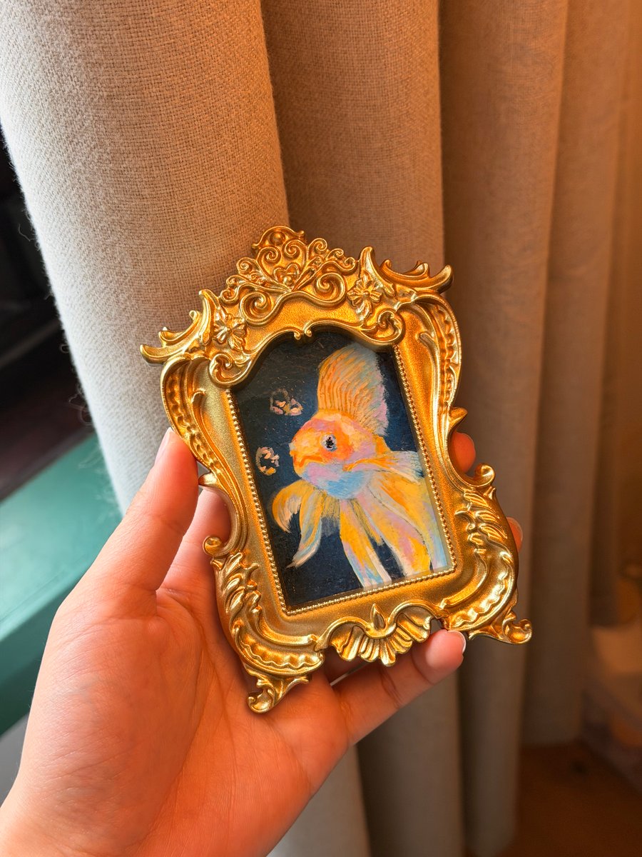 Goldfish original acrylic painting in gold frame