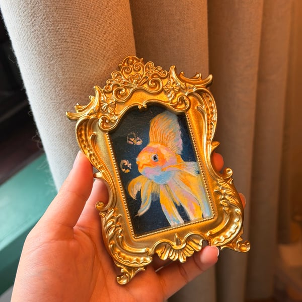 Goldfish original acrylic painting in gold frame