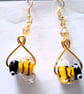 3D Lampwork Glass Bee Gold Plate Dangle Earrings - Image 1