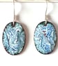 earrings - oval scrolled blue and red on white - Image 1