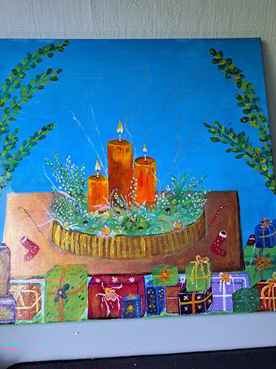 "Holiday Glow" – Original Hand-Painted Christmas Acrylic Canvas