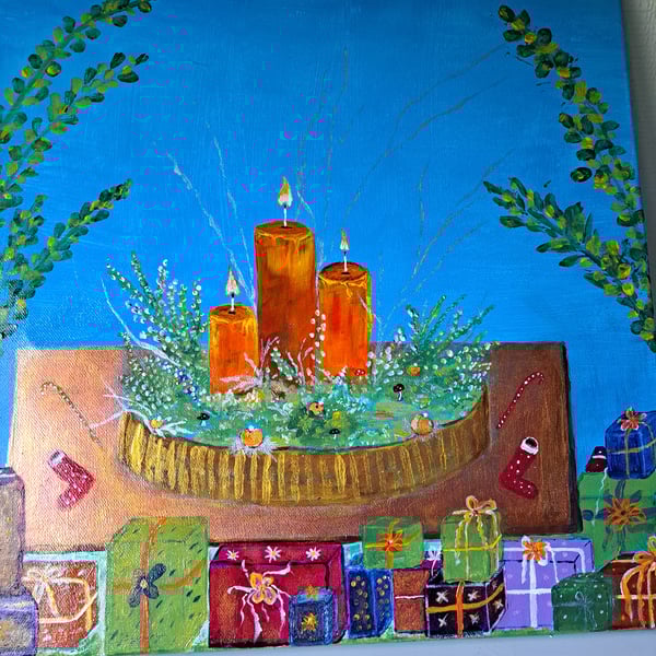 "Holiday Glow" – Original Hand-Painted Christmas Acrylic Canvas