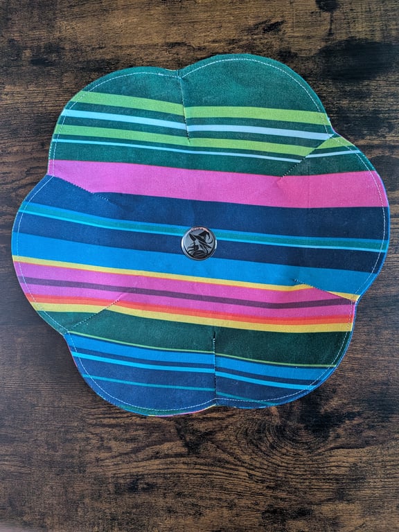 Large Handmade Floral Textile Bowl – Stripes Water-Resistant Fabric Dish –