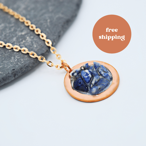 Sodalite Copper Geode Pendant (medium) - Free Postage