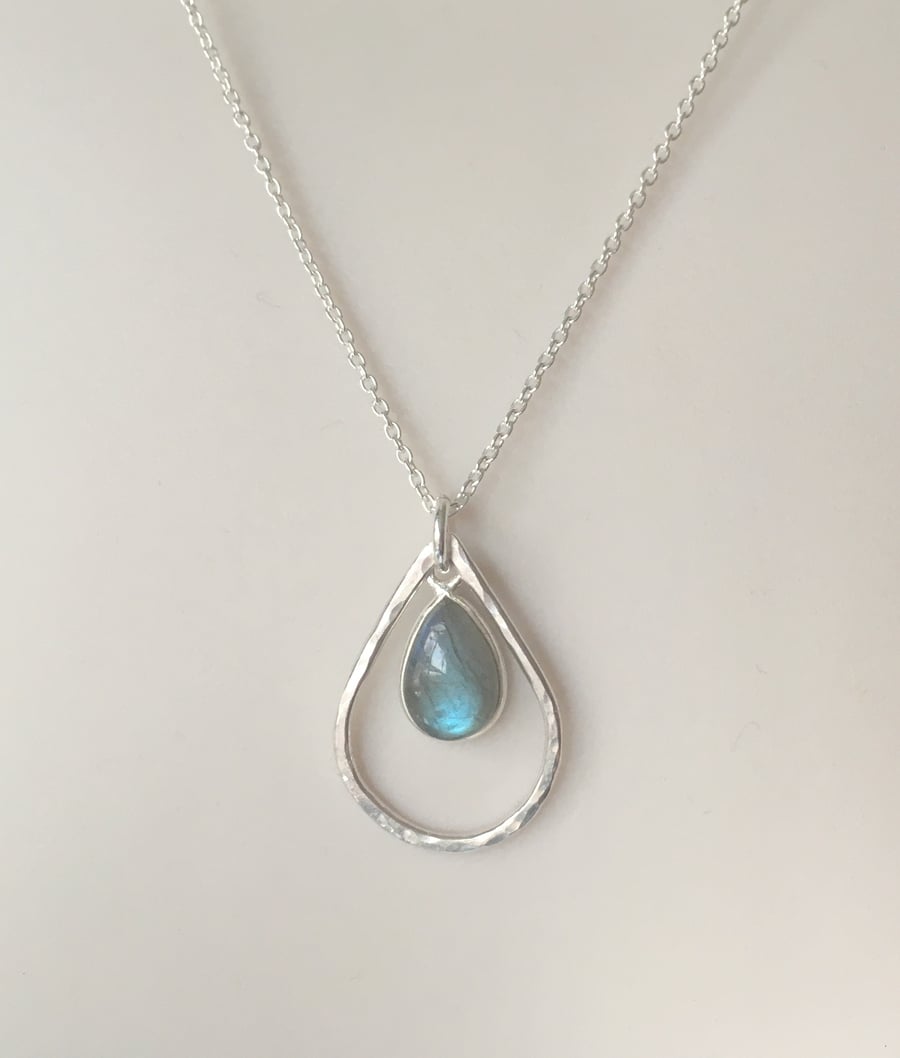 Sterling Silver Labradorite Teardrop Pendant Necklace