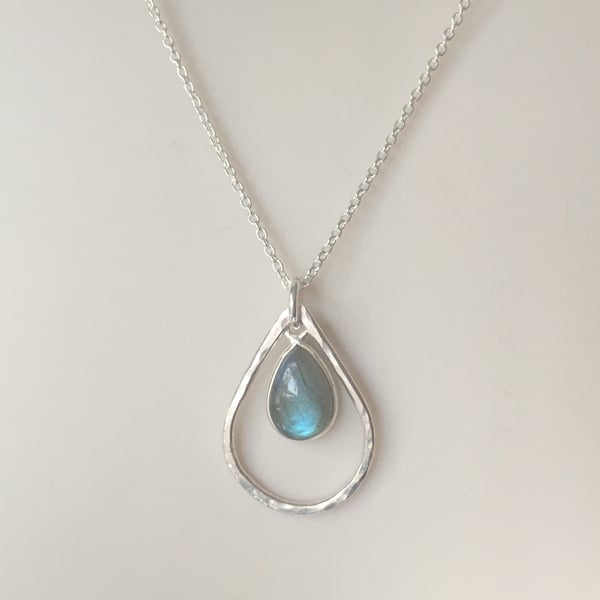 Sterling Silver Labradorite Teardrop Pendant Necklace