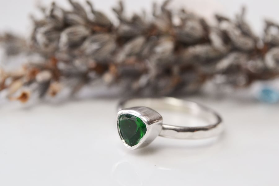 Emerald trillion birthstone stacking ring
