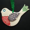 Bejewelled Bird ceramic Christmas decoration