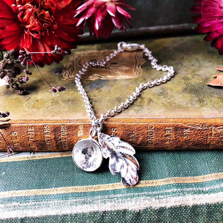 sterling silver acorn and oak leaf bracelet