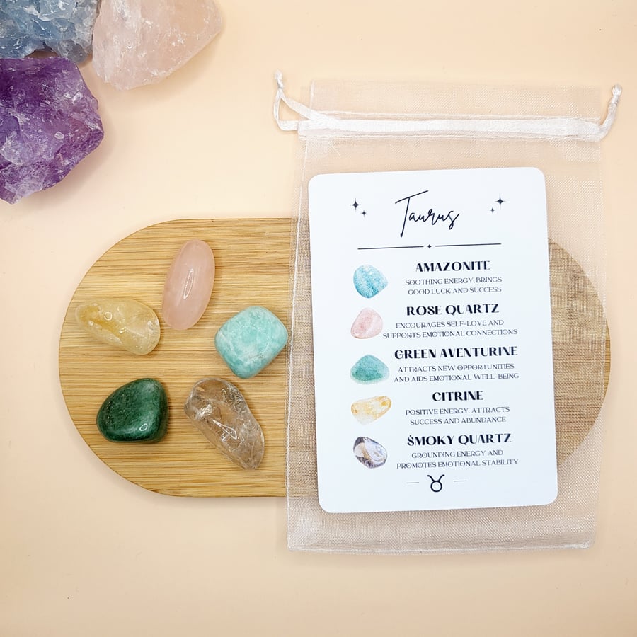 Taurus Zodiac Set Crystals And Card Gift Set For taurus Star Sign Gemstones