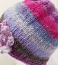 Handknit Noro single flowered Hat 100% Wool Purple Blue Magenta Small - Image 5