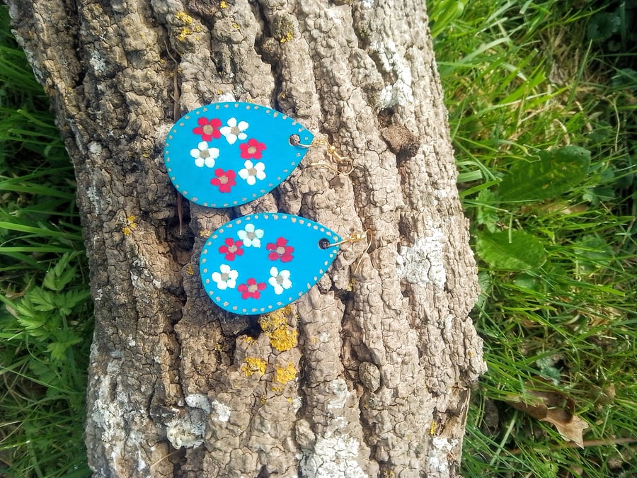 Wooden Hand Painted Folk Art Floral earrings