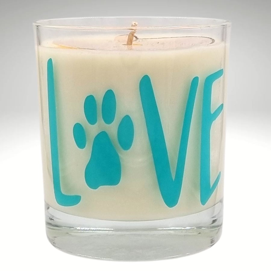 Scented Candle in Glass Love With Paw Blue Design 30cl Wax Blend Gift