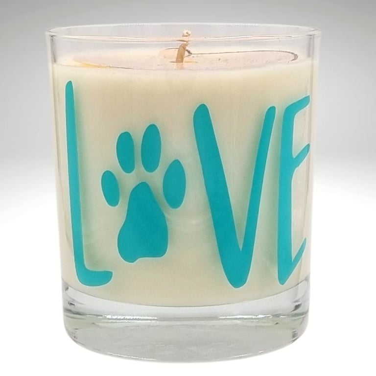 Scented Candle in Glass Love With Paw Blue Design Rapeseed Coconut Wax 30cl