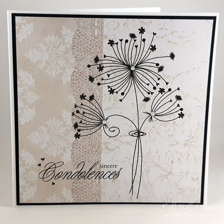 Cream sympathy card - dandelion heads - sincere condolences