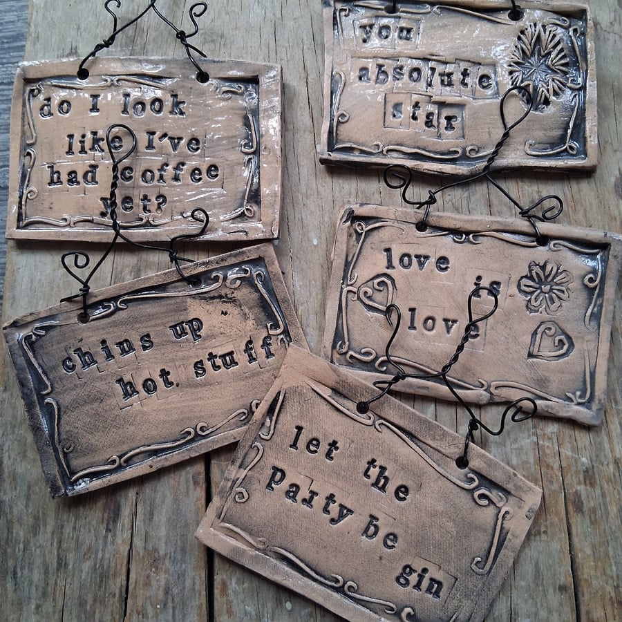 LAST ONE! rustic ceramic pottery sign do i look like ive had coffee yet?