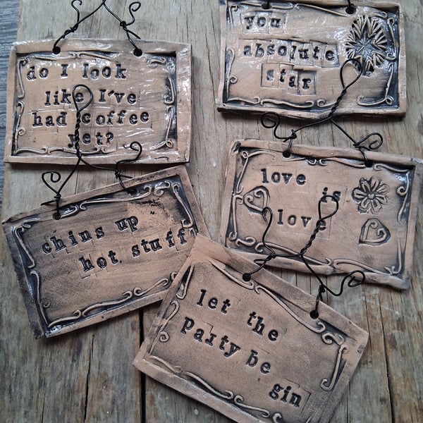 LAST ONE! rustic ceramic pottery sign chins up hot stuff
