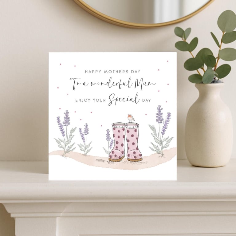 Happy Mother’s Day card, wellie boots card, special day for mum card, gardening 