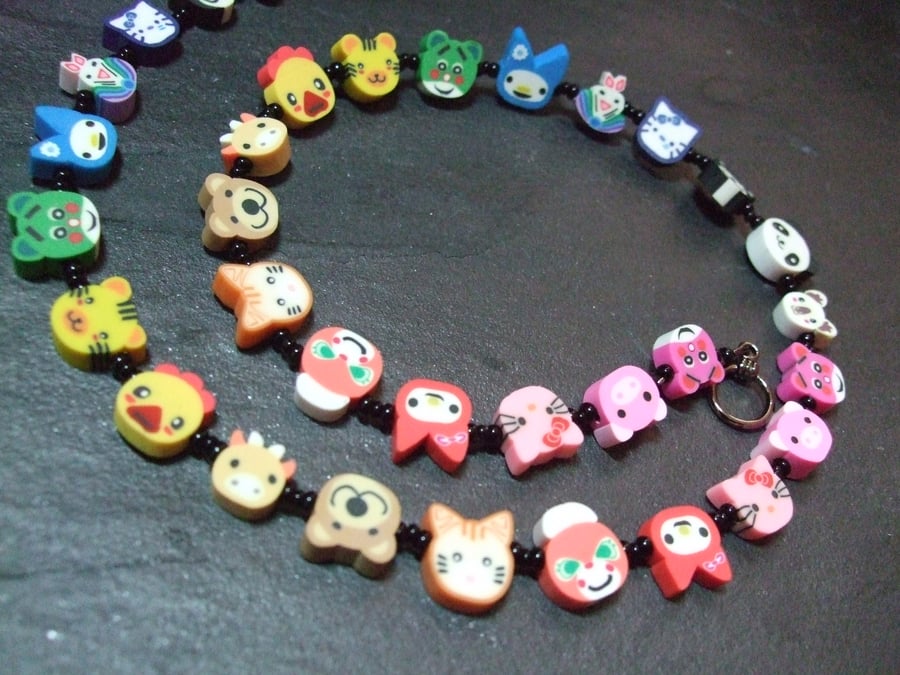 Animal Magic Collection Rainbow Zoo Kitsch Polymer Clay Adult Necklace 18 inch