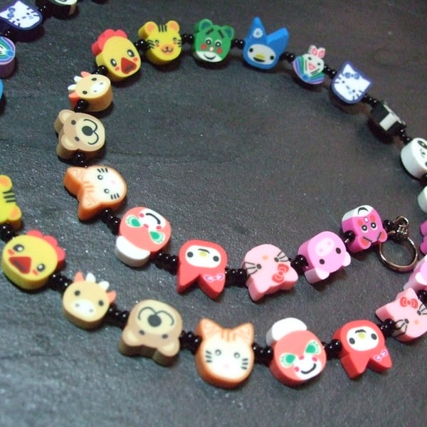 Animal Magic Collection Rainbow Zoo Kitsch Polymer Clay Adult Necklace 18 inch