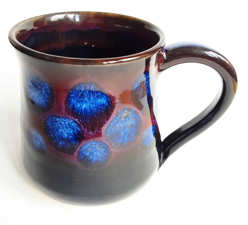 Blue Purple Glazed Spotty Mug - Hand Thrown Stoneware Ceramic Mug 