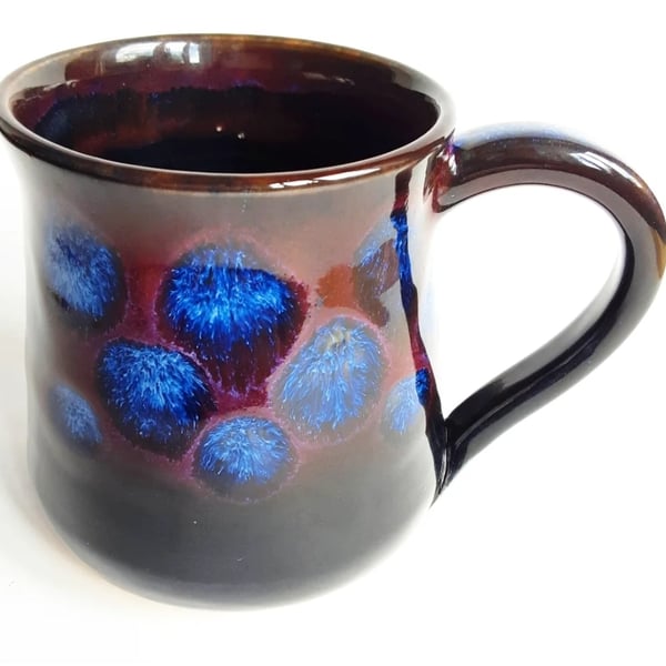 Blue Purple Glazed Spotty Mug - Hand Thrown Stoneware Ceramic Mug 