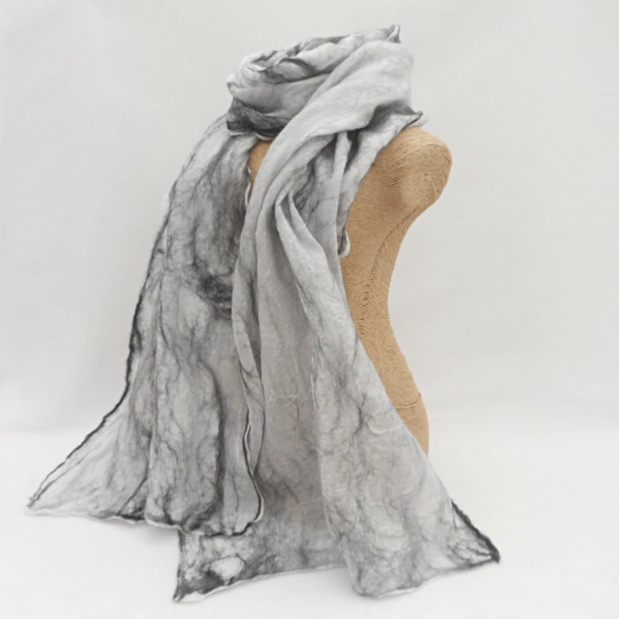 Silk Scarf, nuno felted monochrome scarf