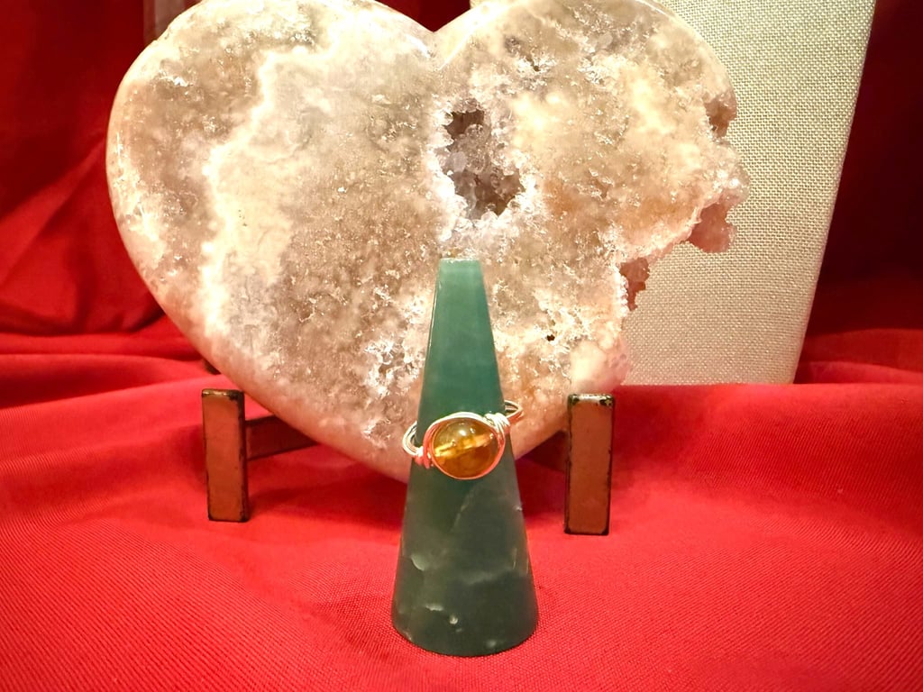 Wire-wrapped Silver-plated Honey Citirine ring